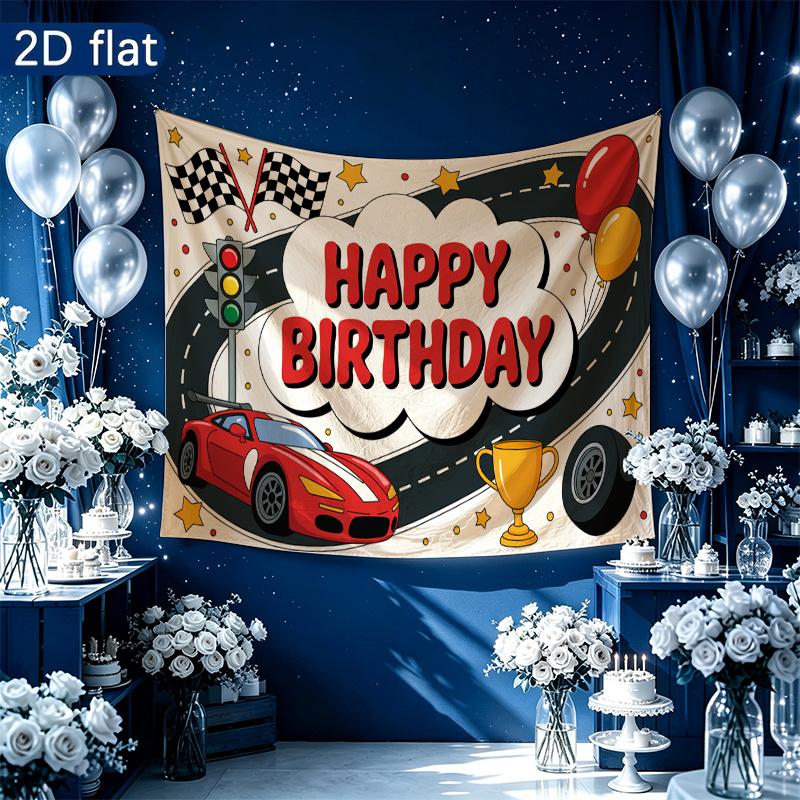 Festive Racing Car Sports Car Birthday Banner, Multicolor Polyester Backdrop for Party Decorations