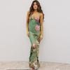 Suspender V-neck Print Sexy Slim Dress European and American Summer Vacation Style Spice Girl Backless Dress Women
