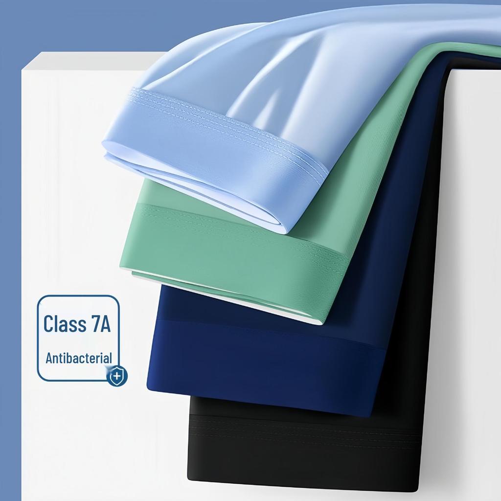 Men's Large Ice Silk Cooling Mid-Waist Boxer Briefs: Breathable, Thin, Graphene Antibacterial Underwear for Summer.