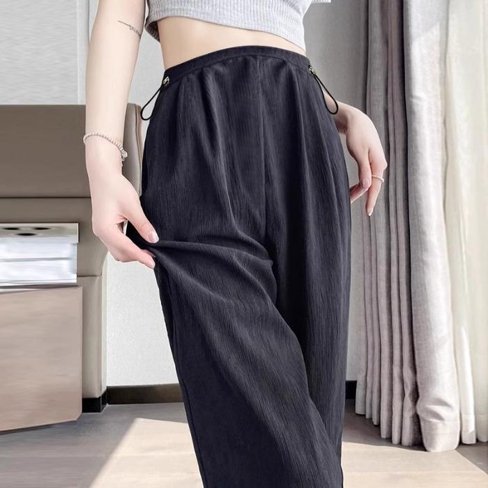 

Брюки для беременных на лето, тонкие модели без живота, прямые широкие брюки для лета, брюки из ледяного шелка, свободные повседневные брюки, летняя одежда S чёрный