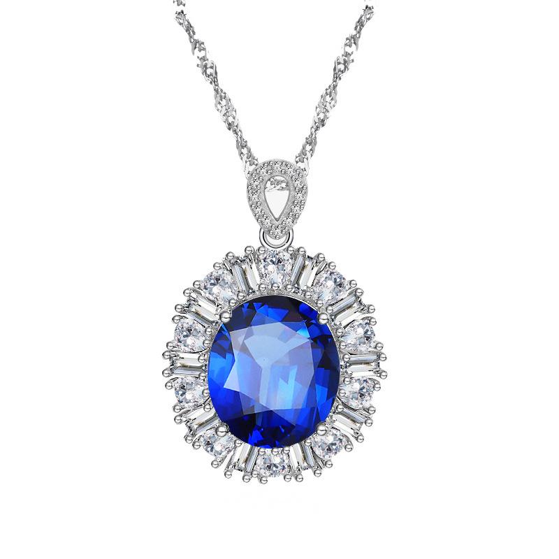 Elegant Women's S925 Sterling Silver Pendant Necklace with Green, Red, and Yellow Nano Sapphires