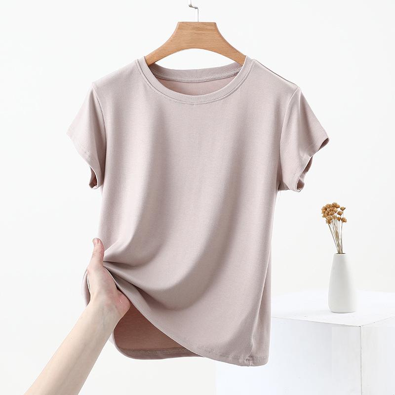 2025 Women's Slim-Fit Short-Sleeve Summer T-Shirt with Straight Shoulders and Round Neck