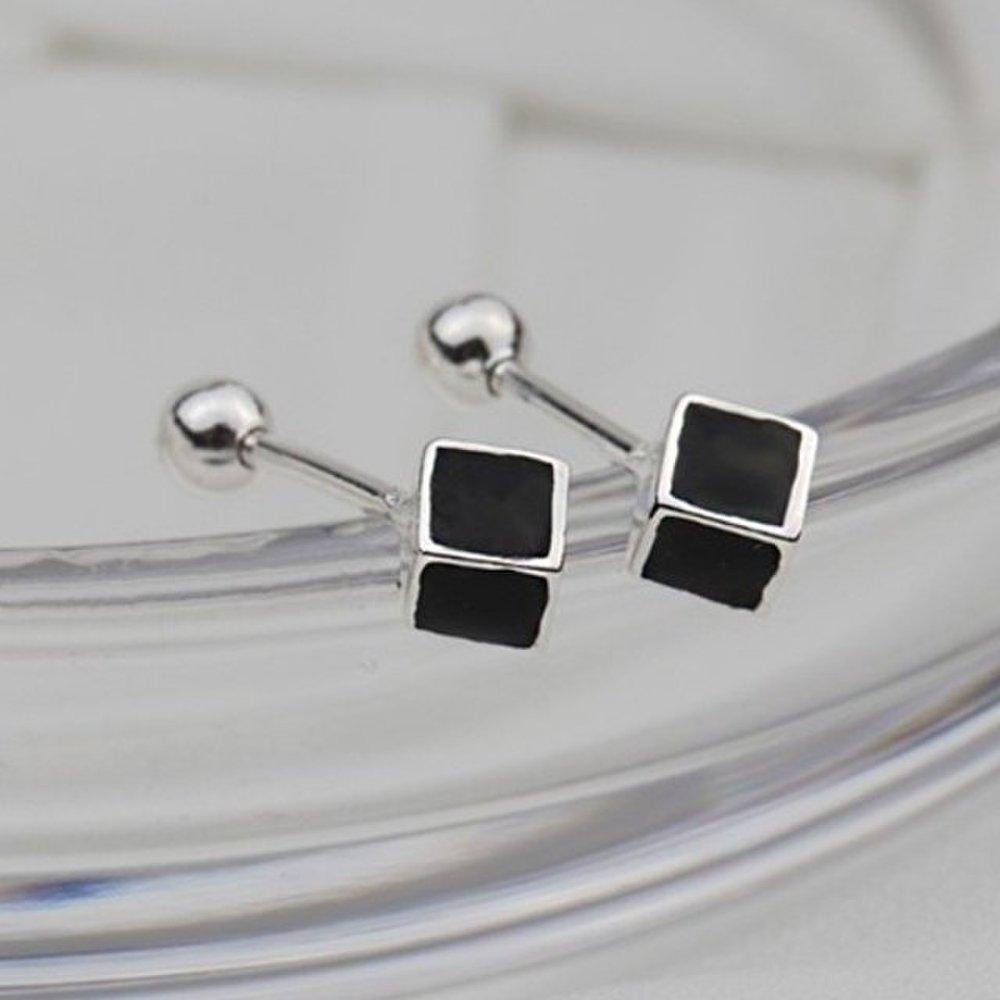 

[Aslit] Silver 925 Black Six-Sided Fashion Couple Piercing Earrings