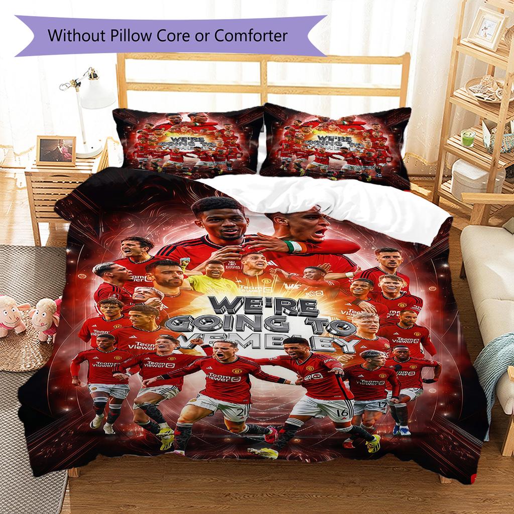 Man Utd Pattern Bedding Quilt Set Quilt Cover Pillowcase Home Decoration Birthday Gift (1 * Duvet Cover + 2 * Pillowcase, Without Core)
