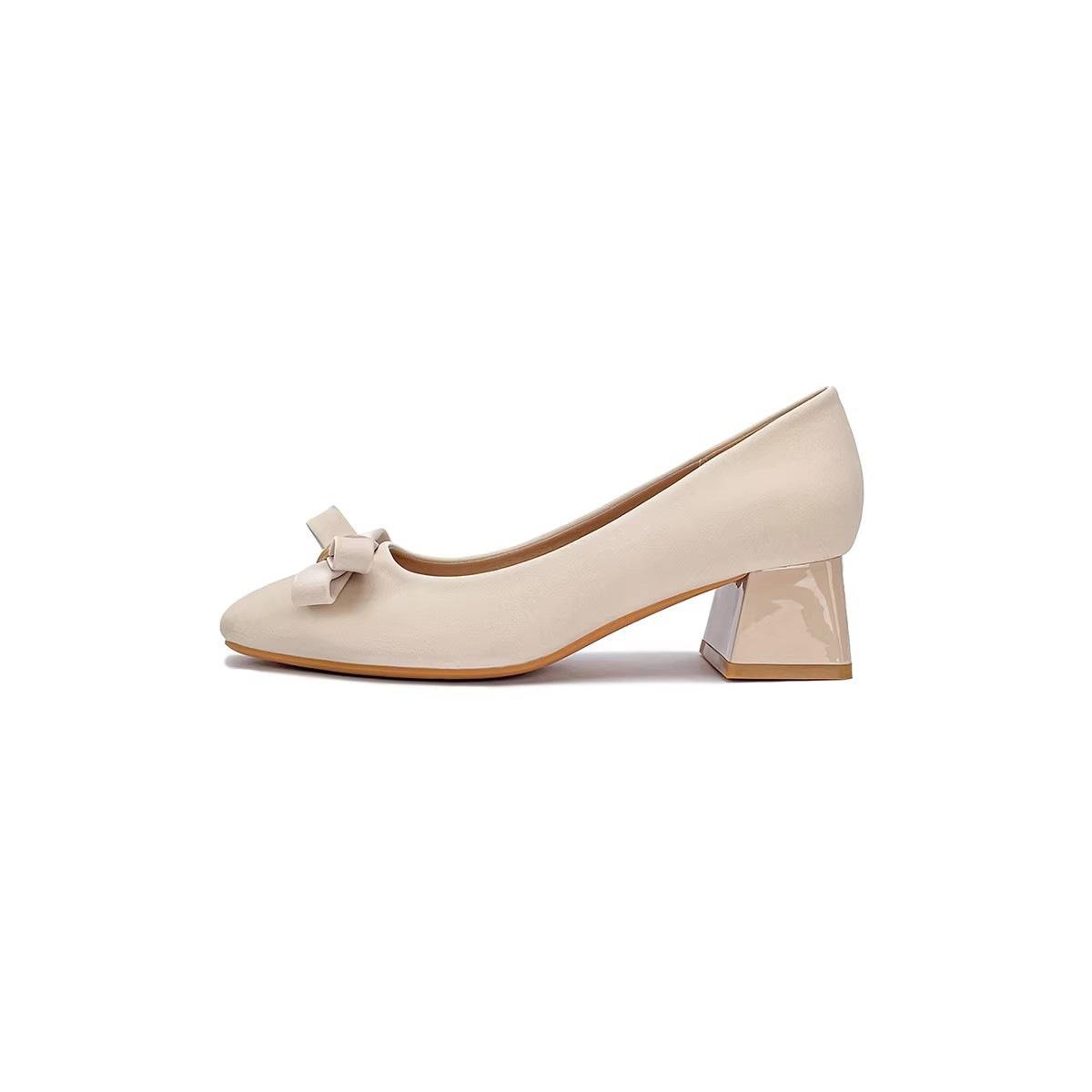 

French evening breeze gentle single shoes new with skirt bow thick heel high heel bridesmaid shoes 35 абрикосовый