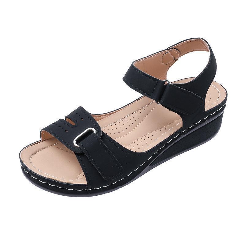 2025 New Foreign Trade Sandals Women 2025 Slope Heel Velcro Thick Sole Large Size with Sandals In Stock