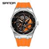 Sanda Men's Waterproof Alloy Car Wheel Design Silicone Wristwatch