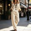 Zweiteilige passende Loungewear-Sets Off-Shoulder Lang für Damen Lässiges Ärmeloberteil und Weitbeinige Hosen