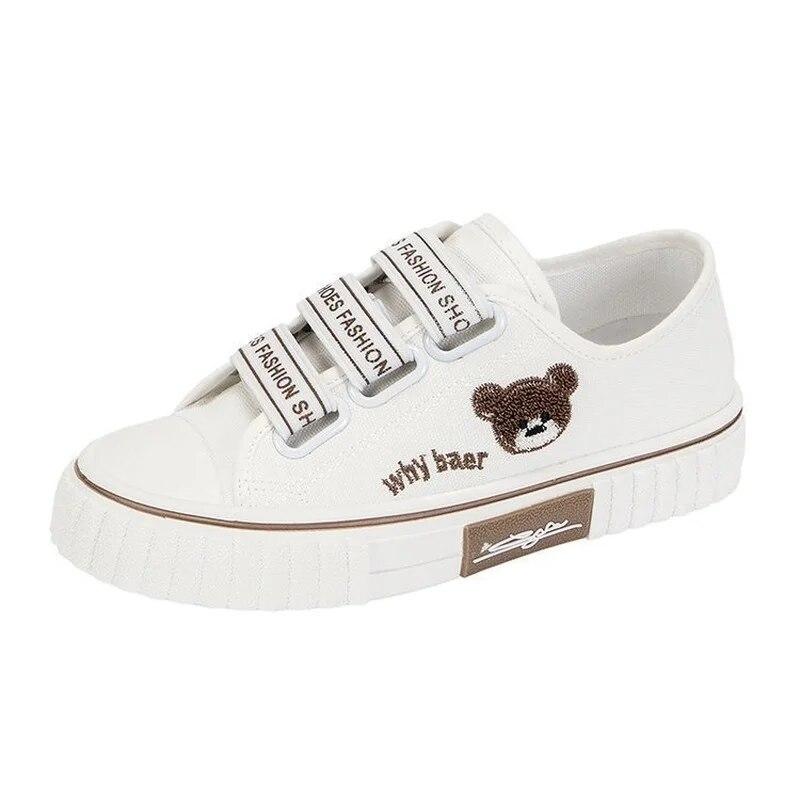 Boty pro ženy Výšivka Medvěd Plátěné Boty Dámské Studentský Trend Sportovní Ležérní Platforma Vulkanizované boty Plochá obuv