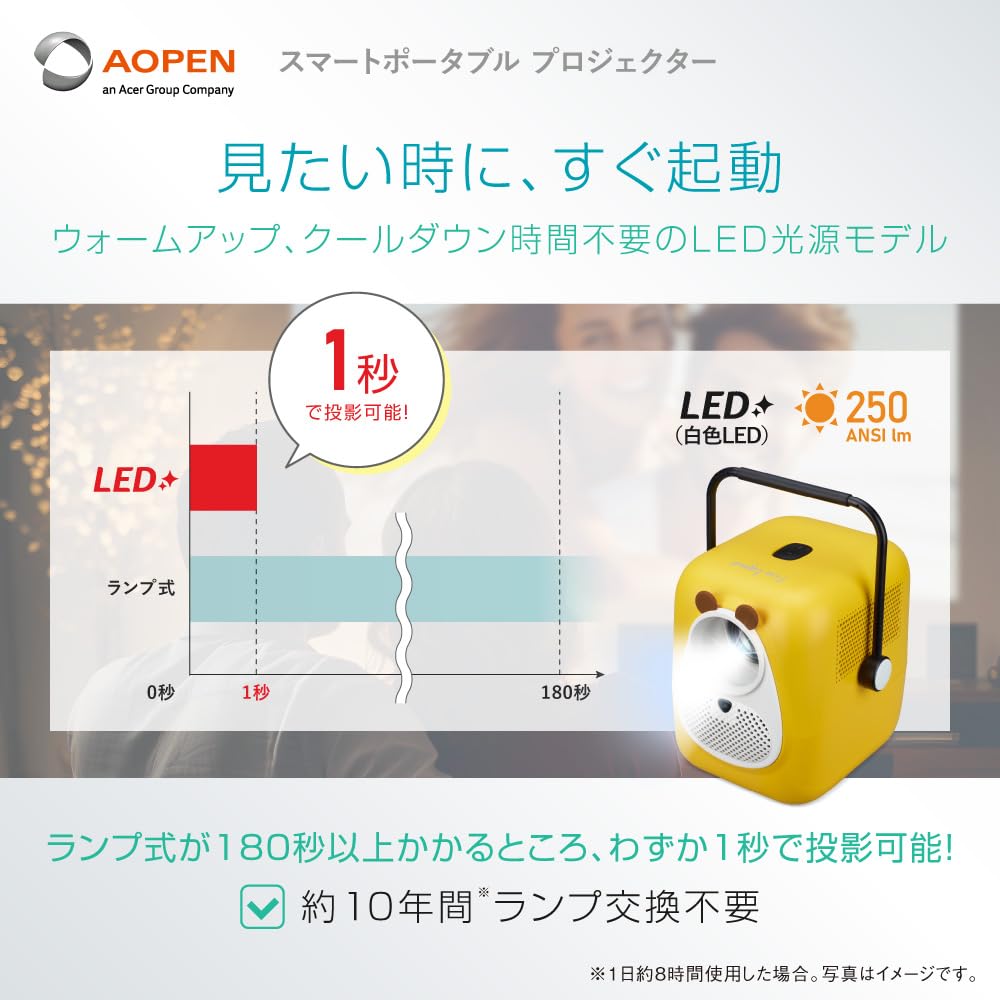 AOPEN LED Smart Portable LCD 6500 250 1080p Full Wireless Carry 3W Bluetooth QF23sY Projector, Type, Lumens, ANSI, HD, Autofocus, Projection, 2-in-1,
