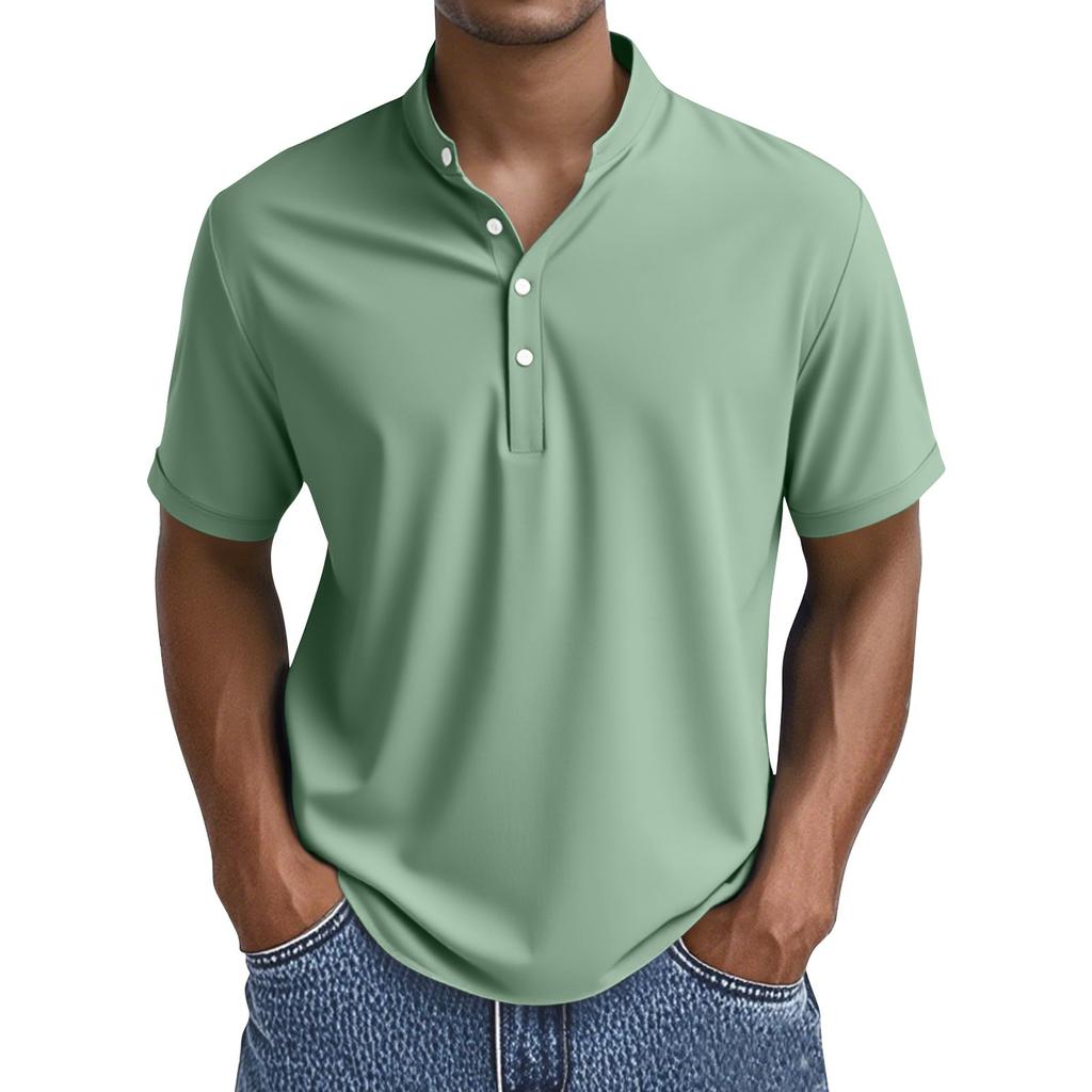 Men's Summer Solid Color Button Collar Short Sleeve Tops Men's Casual Loose Fashion Tops