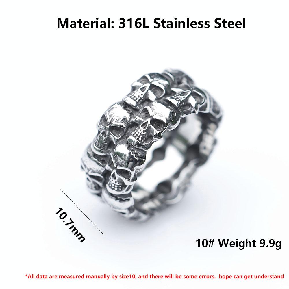NOUVEAU Bague Crâne en Acier Inoxydable 316L pour Homme Vintage Aegishjalmur PUNK Bijoux Cadeau Unique pour Lui