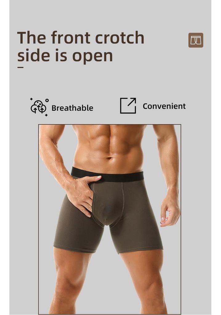 Men's Breathable Cotton Mid-High Waist Boxer Briefs with Side Opening and Anti-Chafing Design for Teens - European and American Style