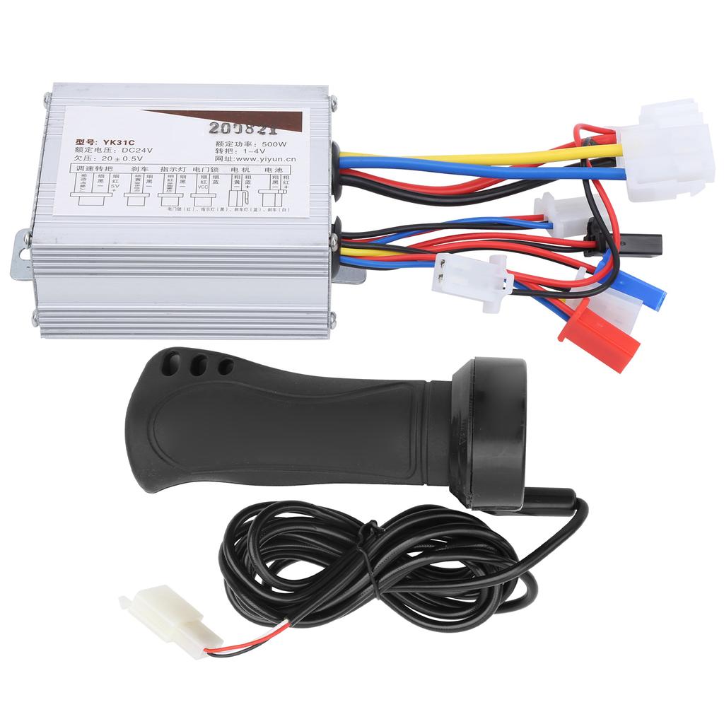 24V 500W Brushed Speed Controller with Long Wire Throttle Grip for Electric Bike Scooter Tricycles
