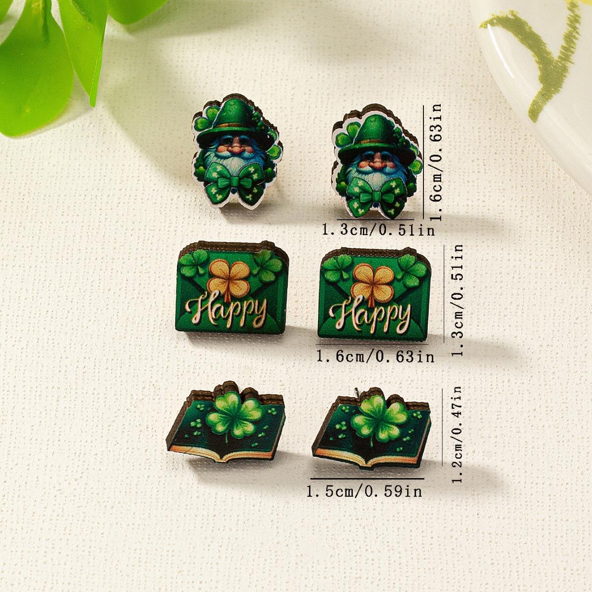 

Сережки-гвоздики у формі конюшини, вишукані та маленькі, зелені, для свят весни та літа, фестивалю, дерев яний матеріал зелений