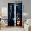 2 Pcs   Versatile Polyester Transparent Curtains for Home Decoration Blue Butterfly & Cat for Use In Bedrooms and Living Rooms