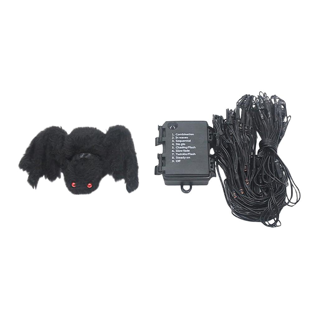 Halloween Decorative Web Light 6ft 60LED Battery Powered/USB Powered With Timer Black Spider 8 Modes, Indoor Outdoor Halloween Decoration, Orange