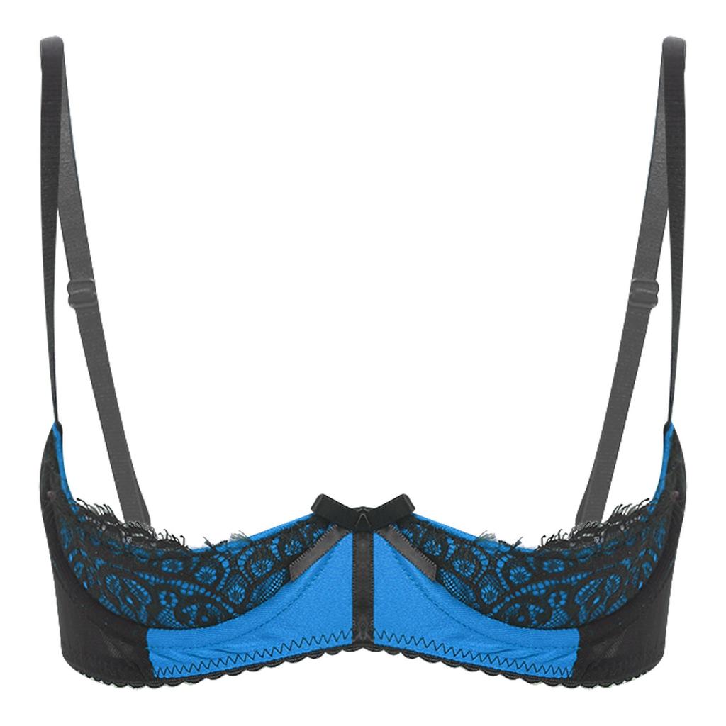 Dámská krajková podprsenka s řasenkami a květinovým vzorem 1/4 košíčky Push-up s kosticemi Bralette Balconette