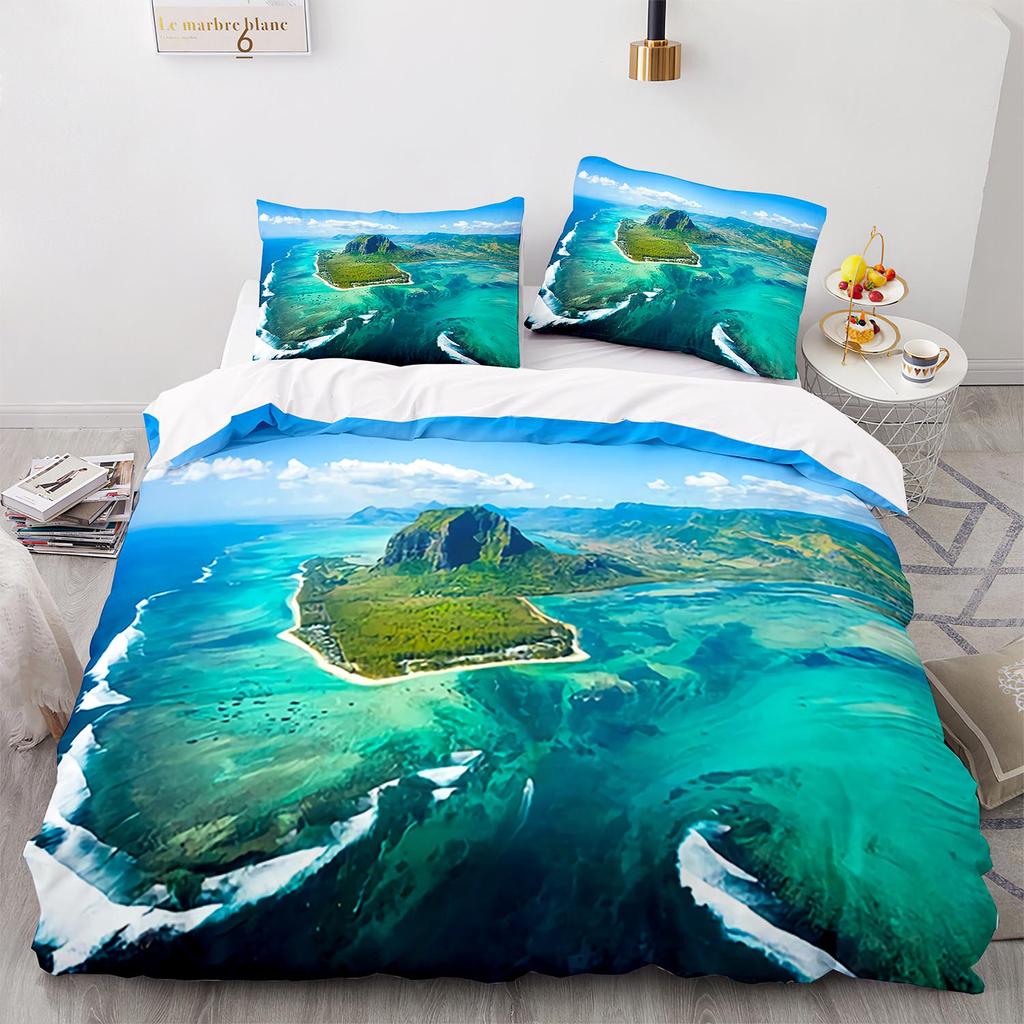 Blue Sea World Bedding Sets 3D Print  Sea Animal Dolphins Sharks And Cartoon Quilt Queen Duvet Cover Set Kids Adult Bedclothes