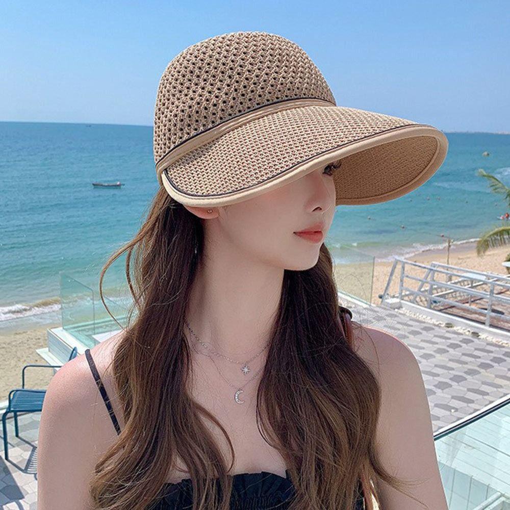 Summer Sun Protection Women Sun Cap Straw Large Brim Sun Visor Hat Casual Breathable Bucket Hat Outdoor