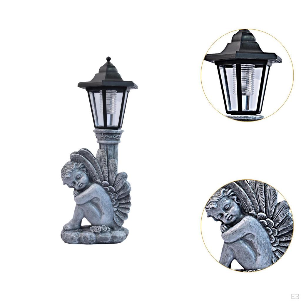 Angel Garden Statue Figurine with Solar Lights Ornament Resin Sculpture for Yard