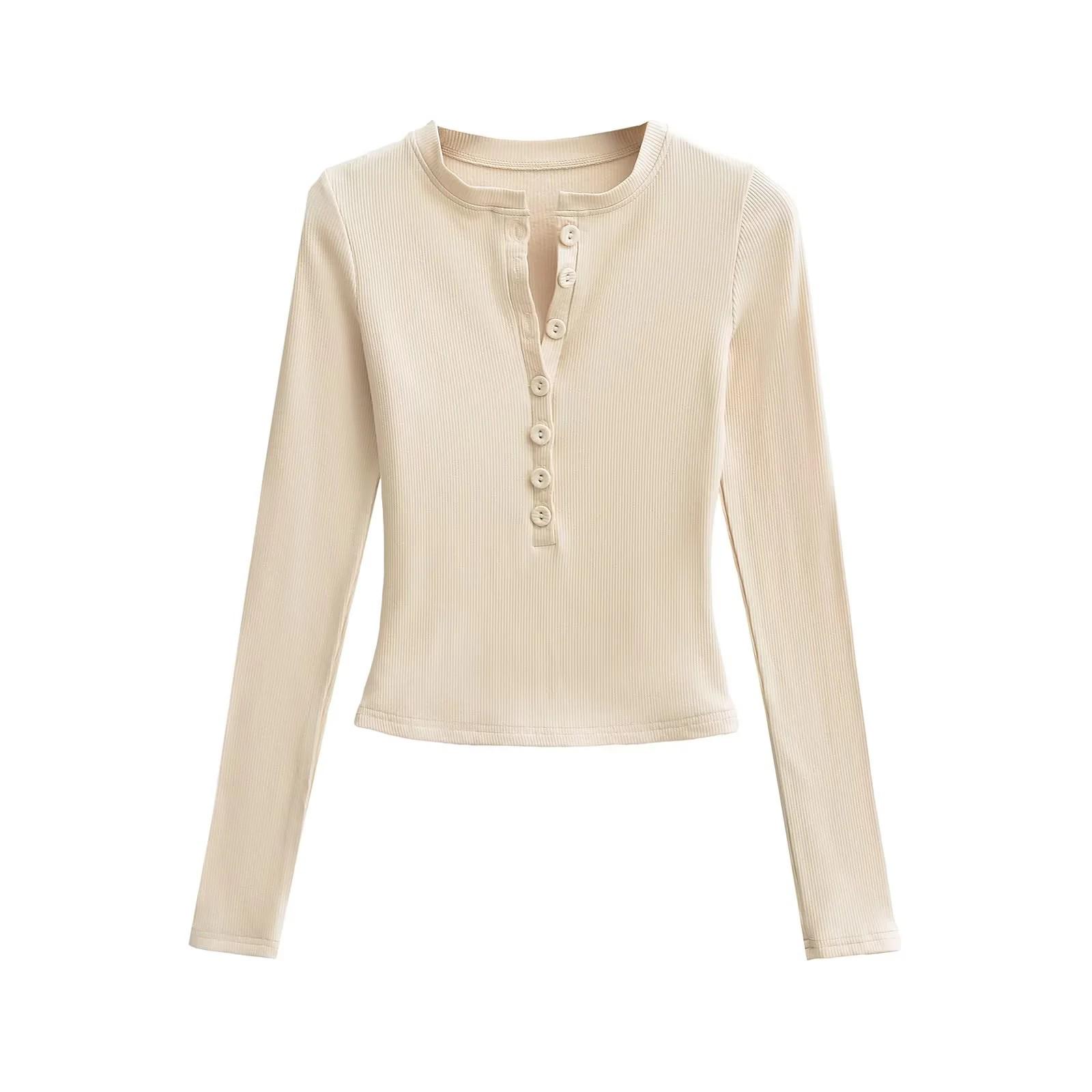 

American Retro Slim Fit Double-Breasted Long Sleeve Knit Top M абрикосовий