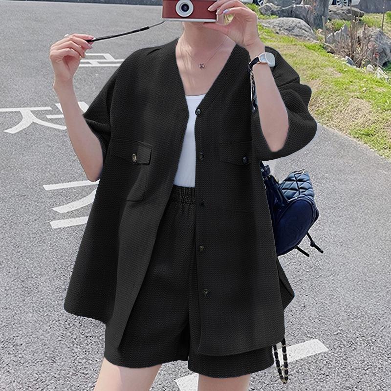 

ZANZEA Women Short Sleeve Blouse and Shorts Summer Two Piece Suit Sets 5XL чорний