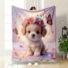 Pink Animal Wearing A Flower Wreath Printed Blanket, All-Season Multi-Use for Nap, Camping, Travel, Car, Sofa Luxury Gift