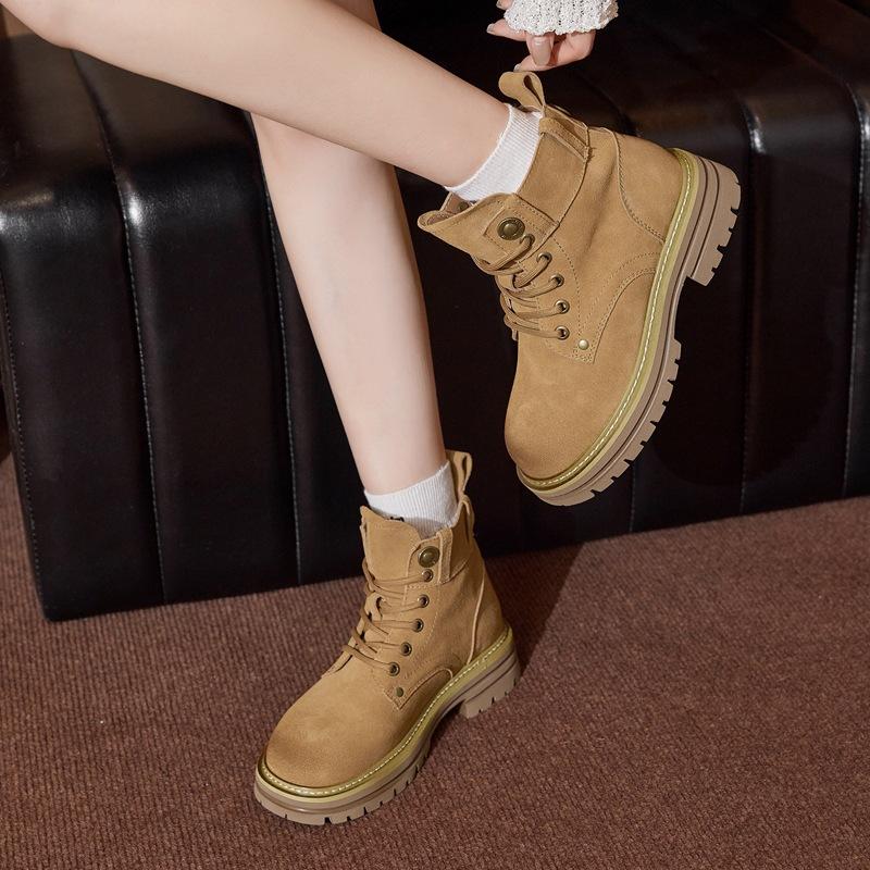 Martin boots women's new leather breathable tooling short boots small size heightening big yellow boots desert boots