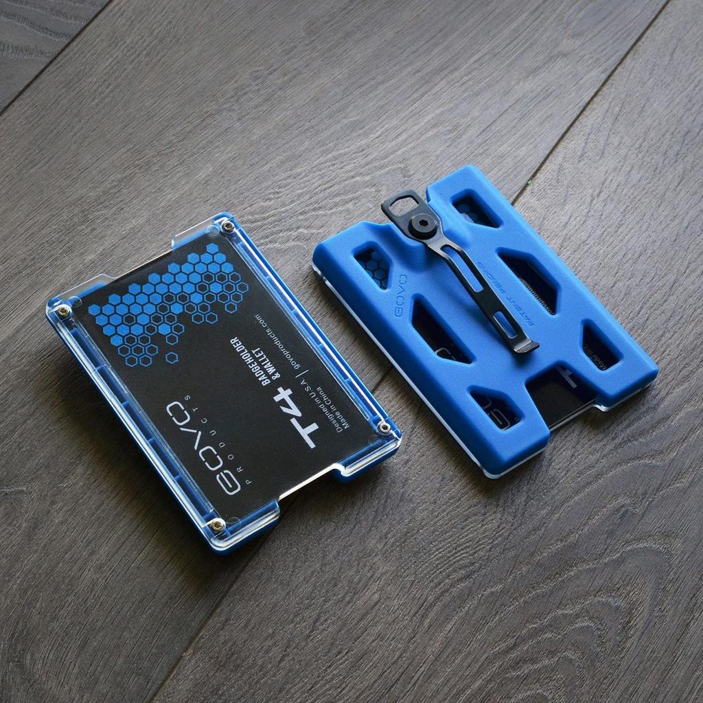 GOVO Badge Heavy Duty Polycarbonate Card Holder with Metal Clip 4 Card Slots Holder/Wallet - ID/Credit & (Holds 1-4 Cards) (Blue)