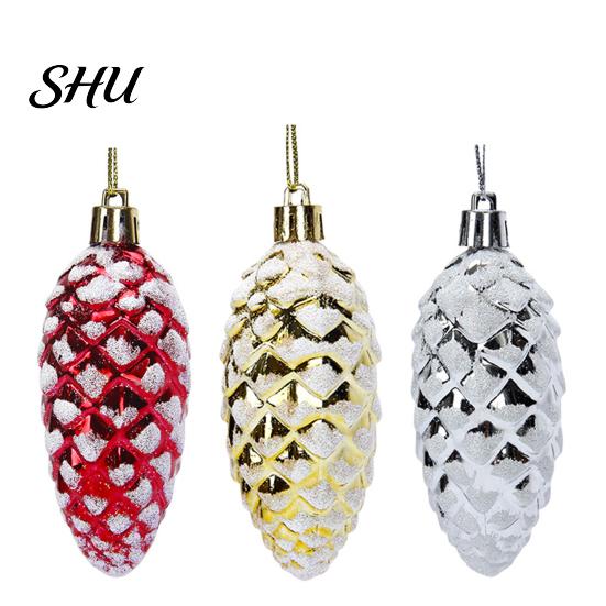 Pine Cone Hanging Ornament 5Pcs Christmas Plastic Colorful Shiny Glitter Pendant for Holiday Party Classic Shape Scene Layout Tree Decoration