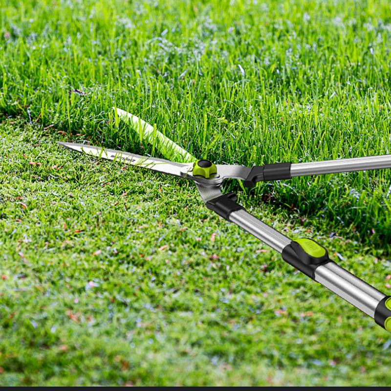 Nożyczki do żywopłotu o dużej długości, kowadło, antypoślizgowy uchwyt, narzędzie do przycinania ogrodu, grzechotka, cięcie gałęzi drzew, narzędzia ogrodowe