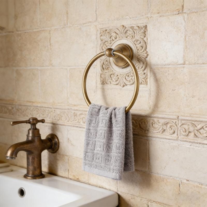 Elegant Oval Metal Towel Rings with Embossed Not Slip Base Stand for Secure Towel Holding In Modern Classical Bathrooms