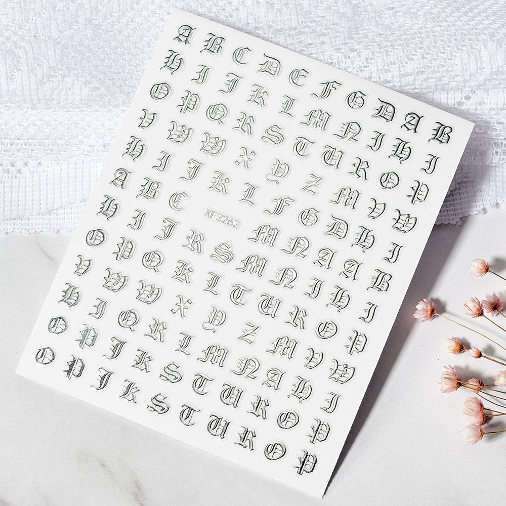 Colorful Laser Gold And Silver Manicure Full Sticker Diy Gothic Letter Nail Decorative Sticker Characteristic Sticker