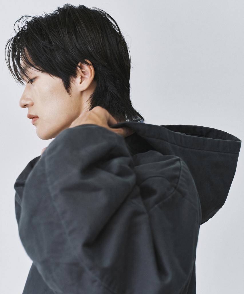 Branded Shirring Hood Bomber Jacket [Vintage Charcoal]