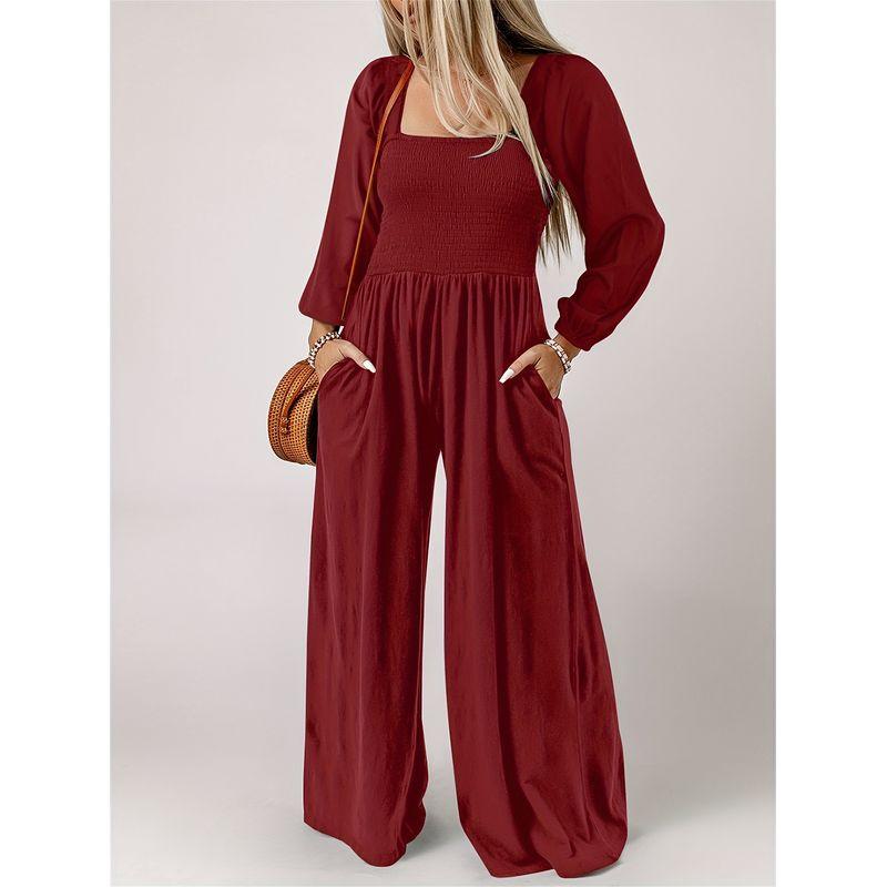

Solid Color Lapel Long Sleeved Jumpsuit Solid Color Polo Collar Long Sleeve Jumpsuit Female Red 5XL