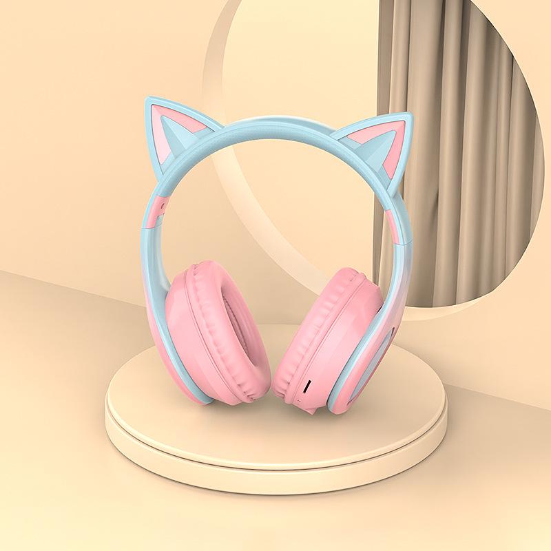 

Cute Cat Ear Bluetooth Over-Ear Headphones for Kids – Online Classes, Music, Streaming, Esports with Creative Design (5.3) P-B18 рожевий
