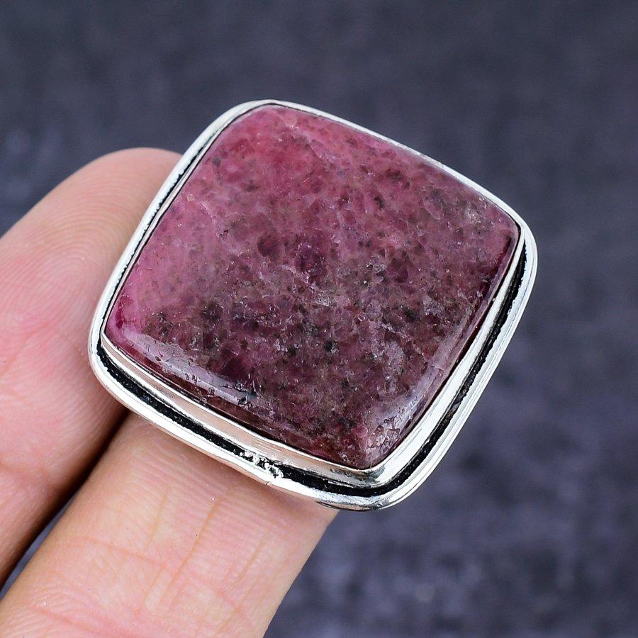Natural Rhodonite Gemstone Handmade 925 Sterling Silver Jewelry Ring Size 8 T8l92