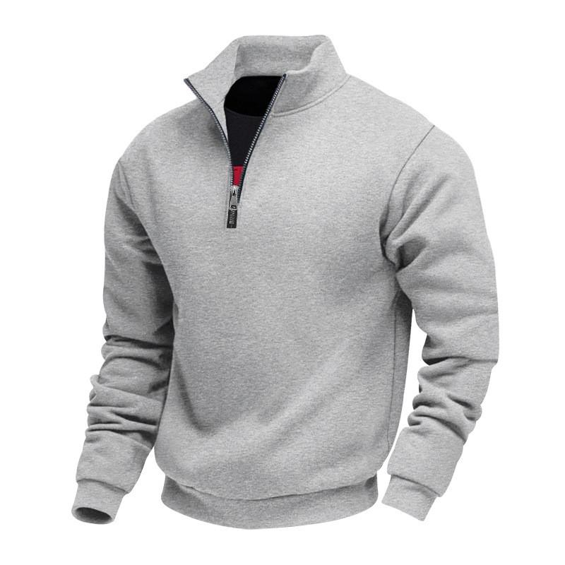 Mens Fleece Zip Up Stand Collar Sweater For Casual Winter Wear