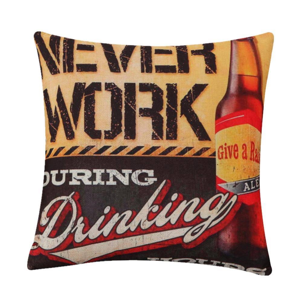 45x45cm Vintage Beer Printed Cushion Cover Bar Coffee Shop Wine Party Sofa Chair Decor Cotton Linen Pillow Case