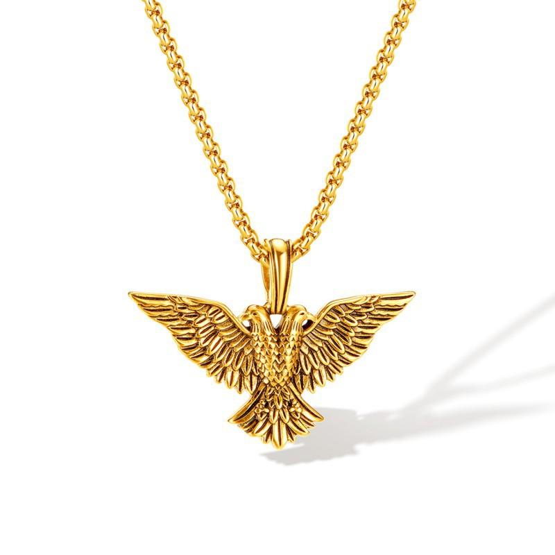 

Vintage Hip-Hop Double-Headed Eagle Pendant Necklace Men Punk Titanium Steel Jewelry