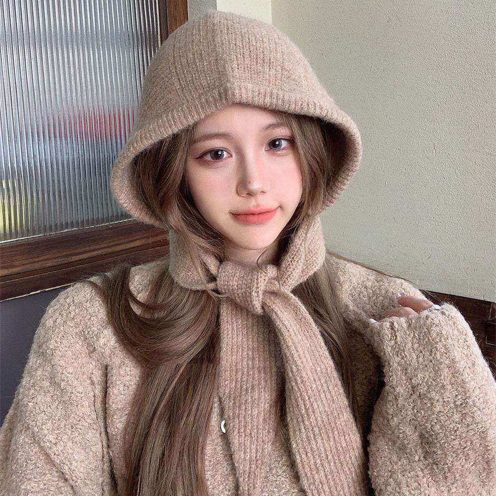 Soft Coldproof Hooded Caps Neckerchief Knitted Beanies Hats Vintage Balaclava Skullies Caps Women