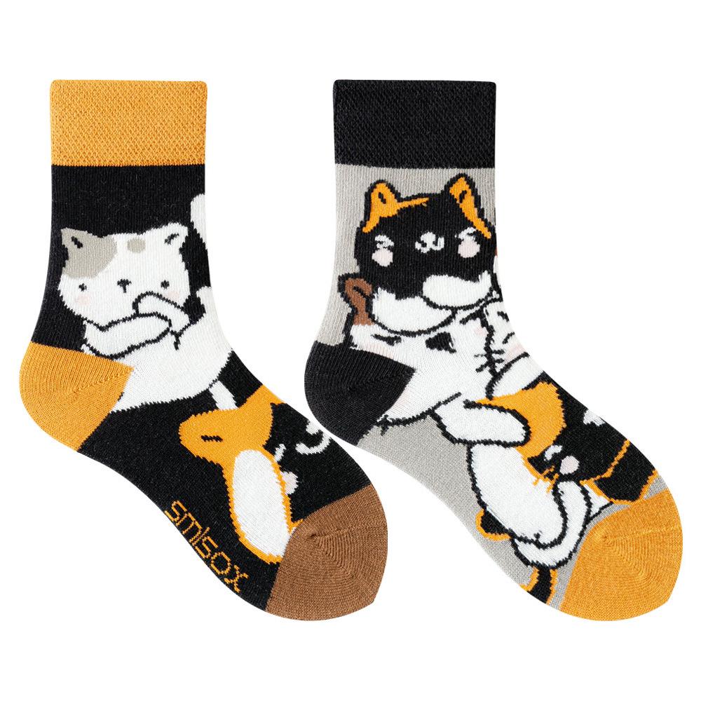 Children's Asymmetrical Cartoon Mid-Calf Socks - Colorful Parent-Child Style, Trendy Fashion for Kids