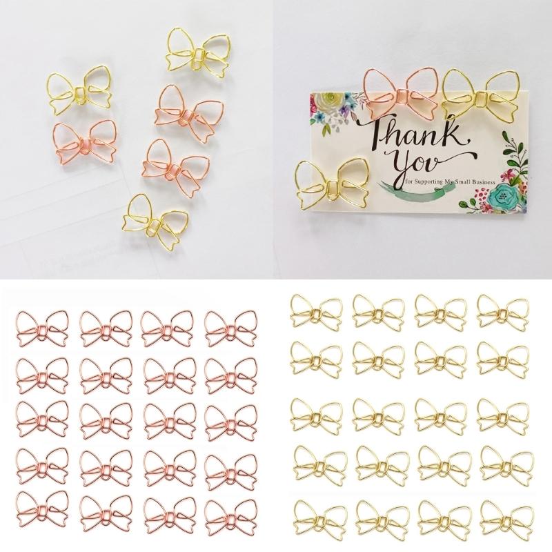 100Pcs Bowknot Paper Clip Metal Paper Clip Bookmarks Clip For File Paper Photo Envelopes Letter File Document Postcard