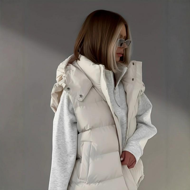 Warme Daunenweste für Damen mit Kapuze Lockerer Schnitt Baumwollgepolstert Ärmellose Jacke Winter Oberbekleidung