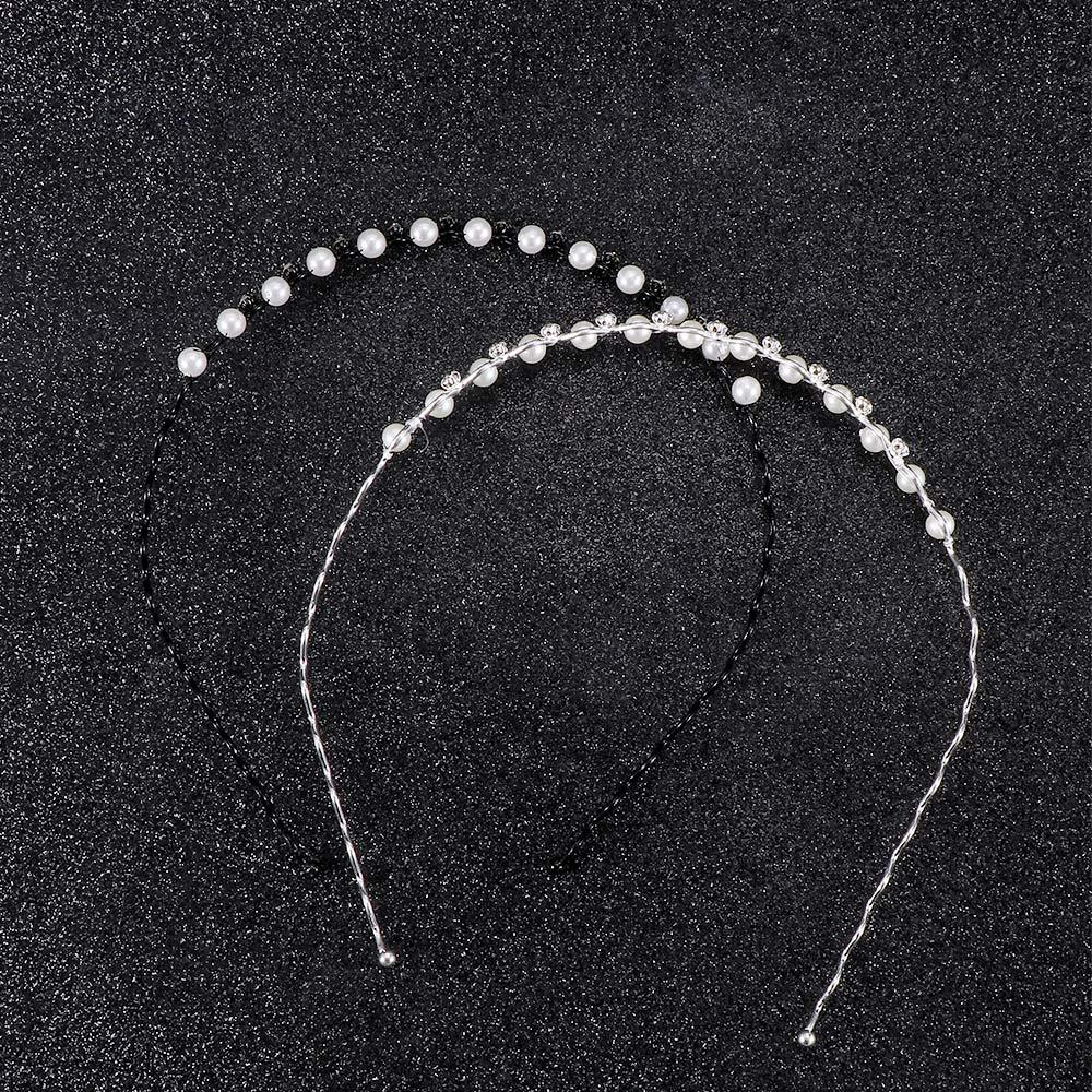 Hair Band Wedding Jewelry Black Silver for Women Headwear Pearl Crystal Wave Hairband Metal