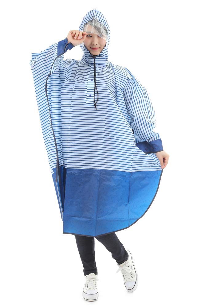 Cyalist Pluive Knit Rain Poncho Navy Border