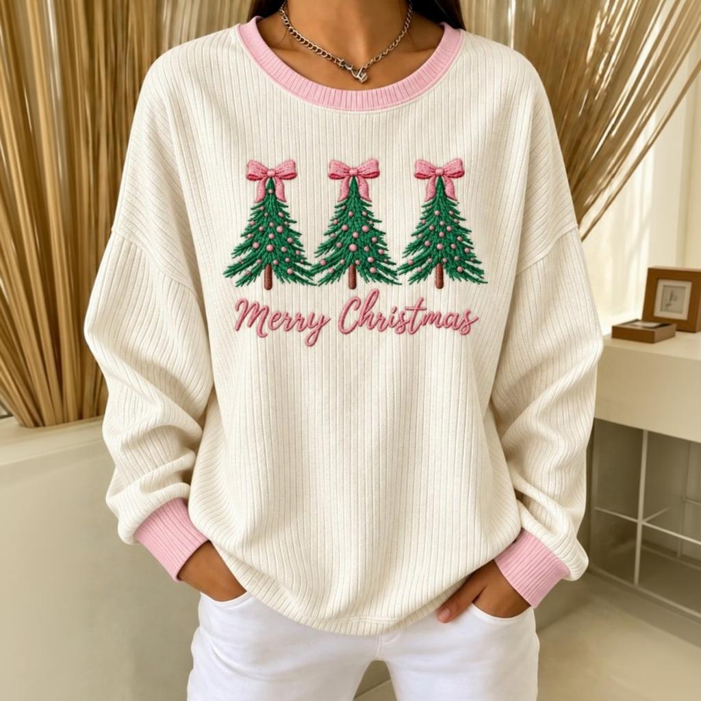 Women's Casual Long Sleeve Sweatshirt with Tree and Letter Print for Everyday Wear