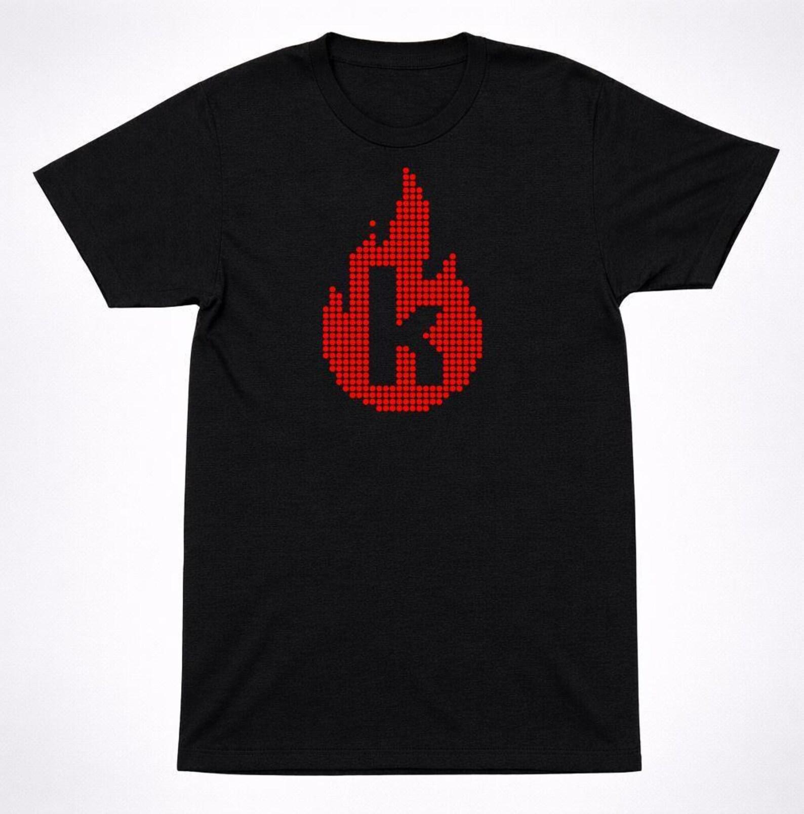 The Killers Flame Logo T Shirt: Indie Alternative Rock Band Apparel, Red Black Cotton (Unisex Sizes, Concert Wear) M