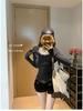 Korean Style Slim Fit Round Neck Rivet Long Sleeve Top for Women - Spring Solid Color